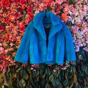 Diane Von Furstenberg Electric Blue Faux Fur Coat